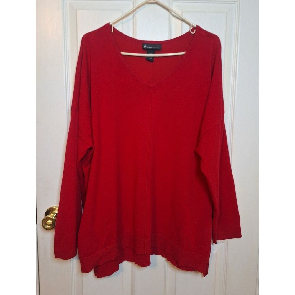 Lane Bryant Bright Red V Neck Pullover Sweater Bold Colorful Classic Size 26/28